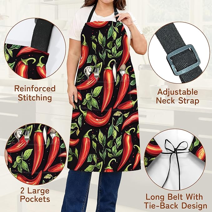 Kitchen Apron with Pocket,Waterproof Adjustable Neck and Long Ties, Cooking Baking Gardening Painting Apron for Women
