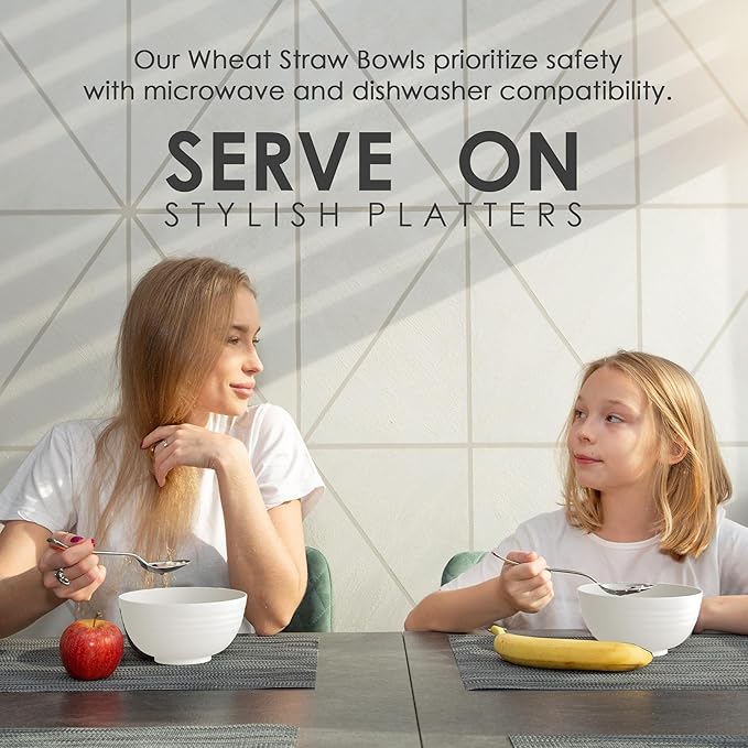 8 Unbreakable Wheat Straw Bowls (26 oz) - Perfect for Cereal, Soup, or Noodles - Dishwasher & Microwave Safe