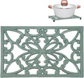 Sumnacon Cast Iron Trivet Heat Resistant Iron Trivets for Hot Dish Pot Pan Plate Teapot, Rustic Cast Iron Trivets for Cooktop Kitchen Dining Table, Rectangle Metal Trivet with Rubber Feets, Green
