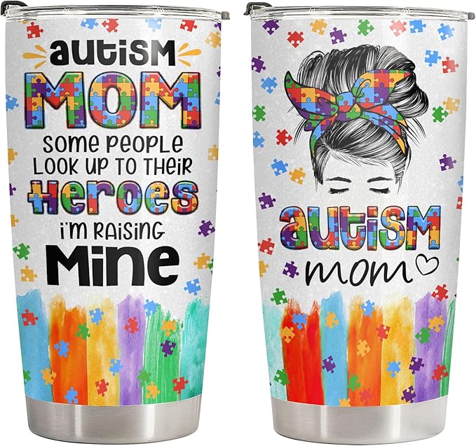 34HD Gifts for Mom, Autism Mom Tumbler with Lid 20oz Stainless Steel, Cool Momma Coffee Mug, Autism Awareness Gifts for Women, Teacher, Parents