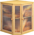 Corner Bread Box for Kitchen Countertop - Bamboo Large Capacity Bread Storage Bin with Acrylic Wavy Door Panel,Double Door Bread Organizers (Natural)