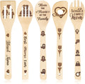 Eartim Mother's Day Wooden Spoons Utensils - 5Pcs Non-Stick Cooking Spoon Utensils Set Carve Burned Bamboo Spoons Slotted Spatula Kitchen Cookware Gadget Decor Kit Mother's Day Mom's Birthday Gift