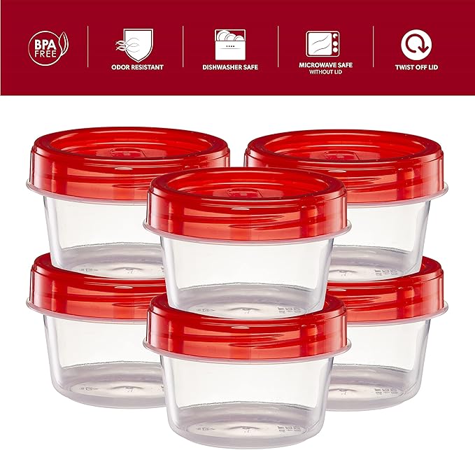 (4 Ounce 10 Pack) Twist cap Containers Clear Bottom With Red Top Screw on Lids Twist Top Food Storage Freezer Reusable Containers