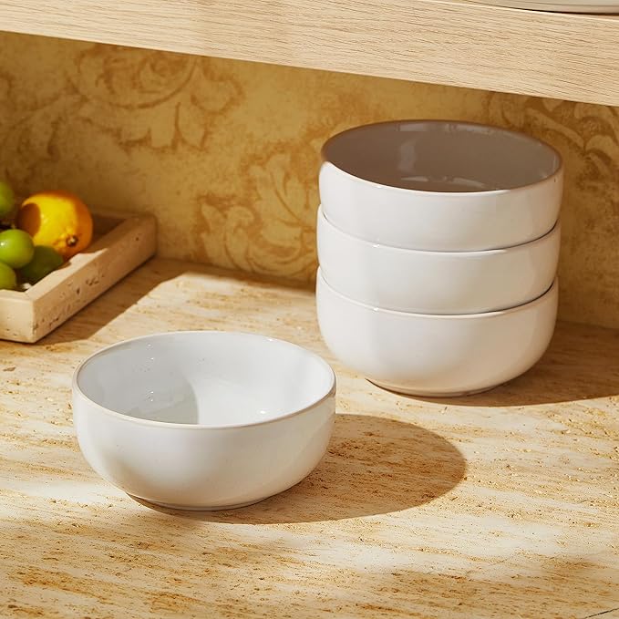Junko Cereal Bowls Set of 4-36 Ounce Ceramic Bowls, Japanese Noodle Bowl Set, Ceramic Bowls for Kitchen, Breakfast, Oatmeal, Microwave and Dishwasher Safe (Snow)