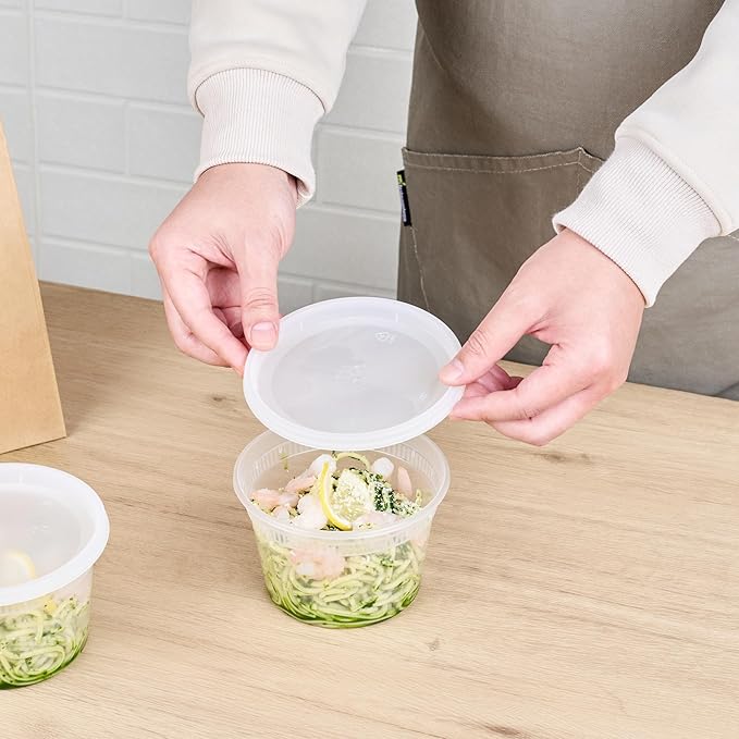 Restaurantware-Asporto 16 Ounce To Go Boxes, 100 Microwavable Round Soup Containers - Clear Plastic Lids Included, Do Not Contain BPA, Clear Plastic Soup Containers, Disposable