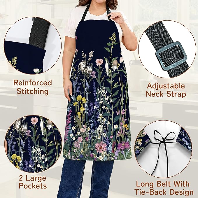 Adjustable Kitchen Apron with Pockets for Women and Men,Soft Chef Apron for Cooking, BBQ, and Grill