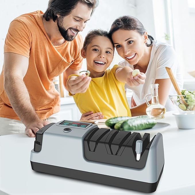 5 in 1 Electric Knife Sharpener-3 Rotational Speed Adjustable Electric Knife Sharpeners, Suitable for Straight Blade Knives, Serrated Knives, Meat Cleaver Knives, Ceramic Knives&Scissors