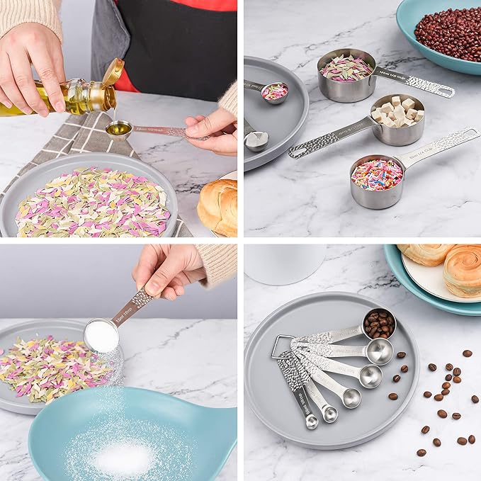 Smithcraft Measuring Cups and Spoons Set 14, 18/8 Stainless Steel Measuring Cups and spoons for Baking & Kitchen, Metal Metric&US 5 Measure Cups and 6 Spoon &Leveler&Measure Equivalents for Dry&Liquid