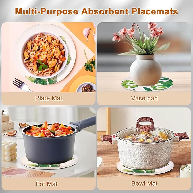 3-Pcs 8'' Ceramic Marble Style Trivet with Holder, Absorbent Trivets for Hot Dishes, Cork Bottom Anti-Slip Trivet Mats for Hot Pots and Pans