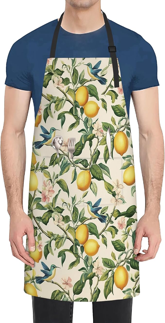 Cooking Apron for Women and Men,Adjustable Chef Bib Apron with 2 Pockets, Water and Oil Resistant for Kitchen Use