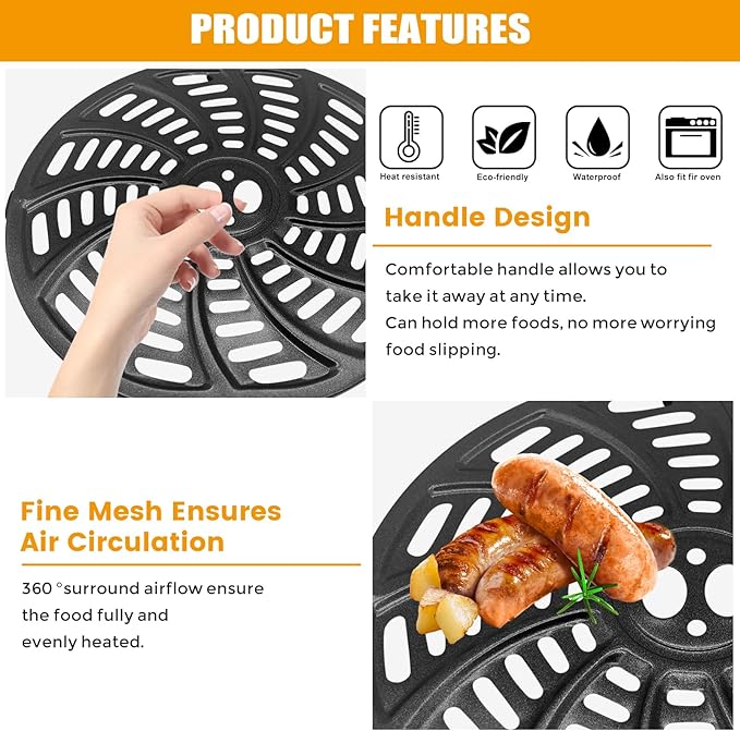 Air Fryer Accessories for Gourmia GAF698 GAF686 Air Fryer, Oval Nonstick 9.3''×8.9'' Air Fryer Replacement Parts Rack Tray Basket Grill Pan Grill Plate Crisper Plate with Rubber Bumpers