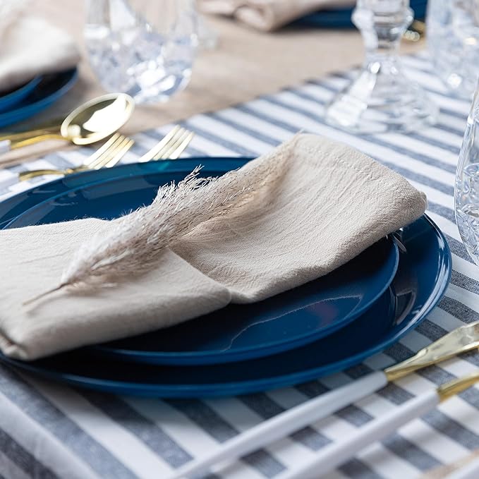 [30 Pack 10.7''] Dark Blue Plastic Party Plates Edge Collection Premium heavyweight Elegant Disposable Tableware Dishes