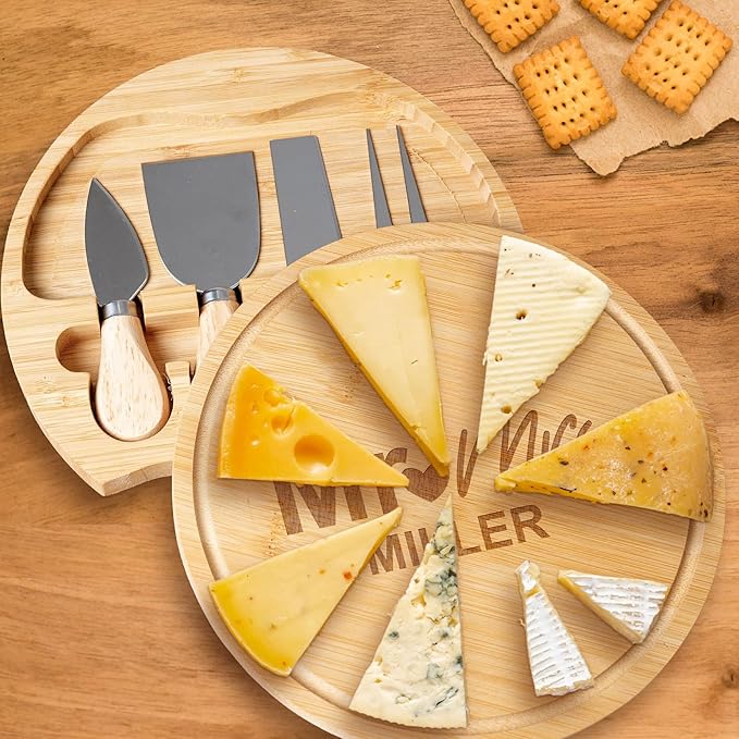 Custom engraved luxury charcuterie board & knife set/4pcs, personalized cheese chopping serving tray for fruits, food, dessert, bread for table decoration, personalized gift for dinner host (Mr & Mrs)