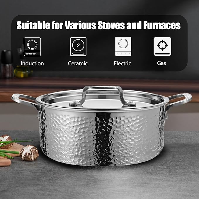 Vivicreate 20 Piece Stainless Steel Cooking Pot pots and Pan pans Cookware Set Non Toxic PFOA Free Non Stick Pots and Pans Hammered Design Induction Compatible Ollas de Acero Inoxidable