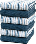 Kitchen Towels 16”x 26” - 6 Pack | Large Cotton Kitchen Hand Towels | Dish Towels | Popcorn Stripe Design | 430 GSM Highly Absorbent Tea Towels Set with Hanging Loop | Dish Towels for Kitchen | Blue