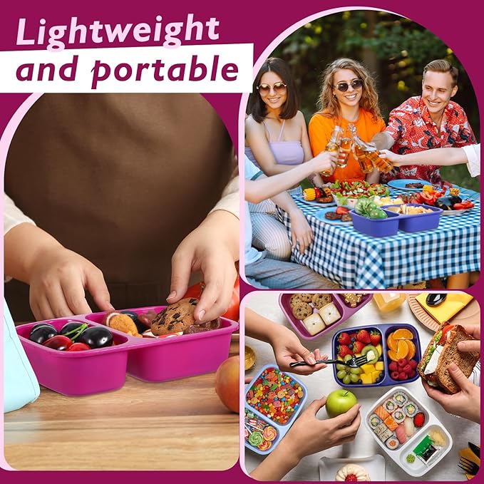 Honeydak 5 Pack Lunchable Snack Containers 2 Compartment Divided Bento Snack Boxes Reusable Meal Prep Containers with Lids Lunch Food Storage Box for School Work Travel(Elderberry Color)
