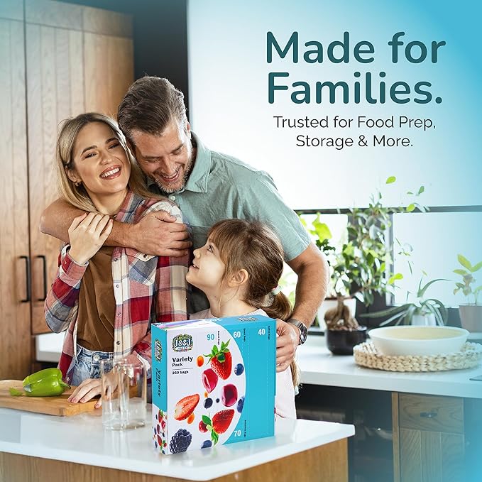 Reusable Food Storage Bags – 260 Pack Variety Pack (Snack, Sandwich, Quart, Gallon) – BPA-Free, Leakproof Zipper Bags with Expandable Bottom – Freezer Bags Safe, Kitchen & Pantry Organizer