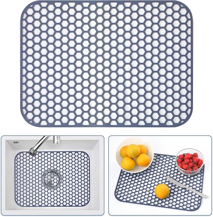 Silicone Sink Protector for Kitchen Sink - 16.65''x12.2'' Kitchen Sink Grid Accessory, Non-slip Heat Resistant Sink Grid Dry Mat for Bottom of Porcelain Stainless Steel, Dishwasher Safe