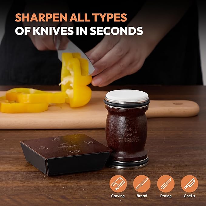 Rolling Knife Sharpener - Multi Angle Knife Sharpeners Tool Kit for Kitchen & Chef Knives, Diamond & Ceramic Honing Discs with 12°, 15°, 20°, 25° Magnetic Base - Manual Safe Roller Sharpening