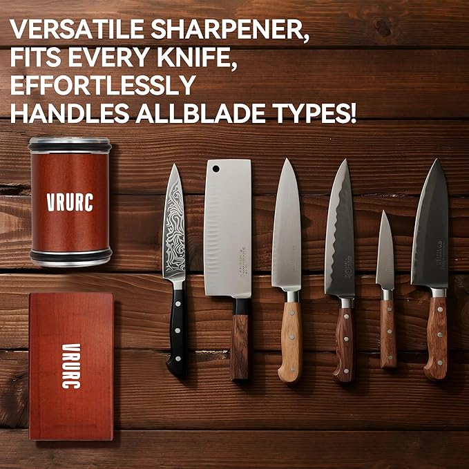 Vrurc Kitchen Knife, Drum Knife Sharpening Kit, Diamond Grinding Surface, Drum Knife Sharpener for Chef's Knives and Pocket Knives, 15° and 20° Magnetic Angles, Kitchen Knife Sharpener (Brown)