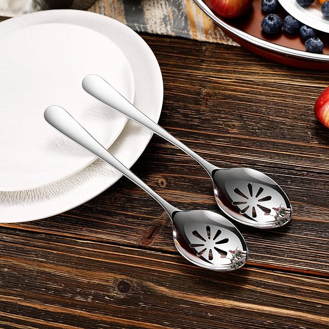 KEAWELL Premium Louise 9" Serving Spoon Set – 18/10 Stainless Steel - Uniting Elegance and Durability - Exquisite Serving Utensils for Parties (Slotted Spoon)