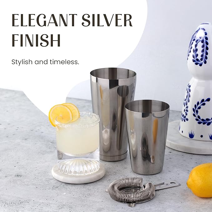 Mixology Cocktail Shaker Boston Shaker Set Professional Weighted Martini Shakers, Strainer and Japanese Jigger, Portable Bar Set for Drink Mixer Bartending, Exclusive Recipes Cards (Silver)