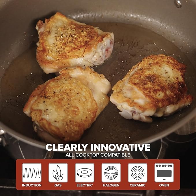 Viking PureGlide Pro 3-Ply Nonstick 4.5 Quart Sauté Pan with Lid and Helper Handle, Titanium Interior, Oven and Broiler Safe, Induction Ready