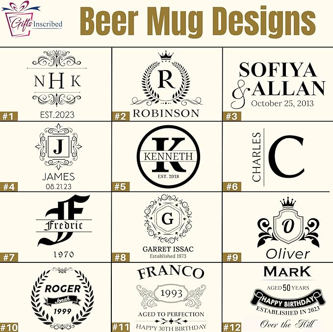 Gifts Inscribed Personalized 16 oz Beer Mug Custom Font Engraved Glass with Your Text – Unique Gift for Dad, Husband, Birthday, Wedding, Anniversary, or Father’s Day