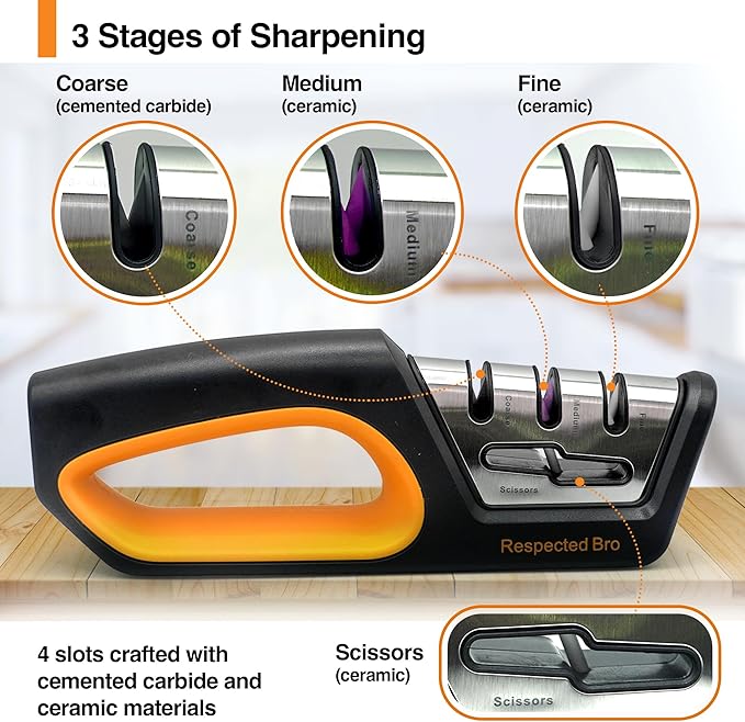 4-in-1 Knife and Scissors Sharpener, Premium Kitchen Knife Sharpener Tool, Help Prepare Restore & Polish Blades, Comfort & Ergonomic Handles For Easy-To-Use