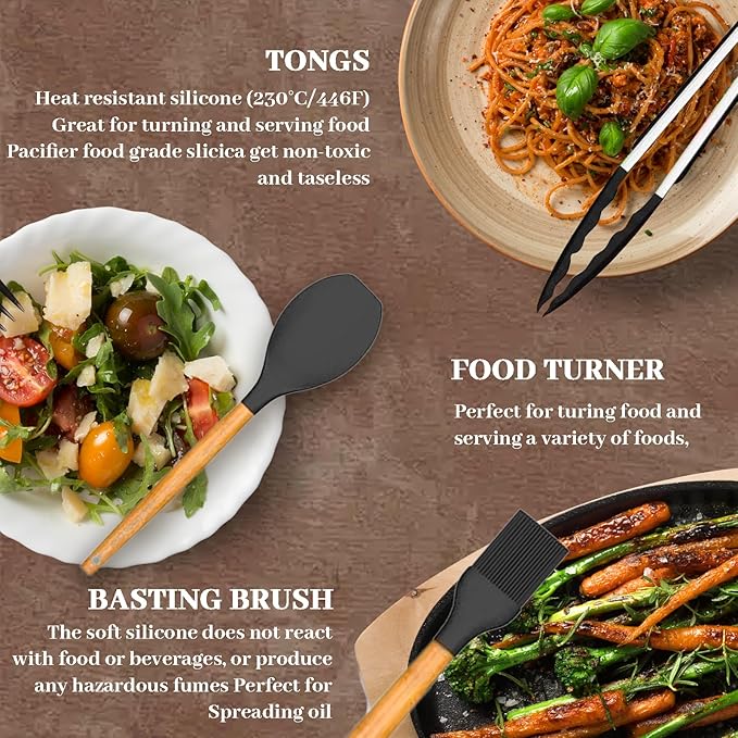 Silicone Cooking Utensils Set For Kitchen, Spoons Spatula Spatulas Accessories, Baking Heat Resistant Cookware De Home, Rubber New Apartment Decor, Plastic Nonstick Turner Tool (black)