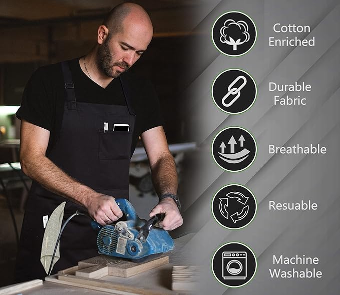 RUVANTI Work Apron for Men, Oil & Water Repellent, Poly Cotton Cross Back Aprons for Women with Pockets, Adjustable up to XXL