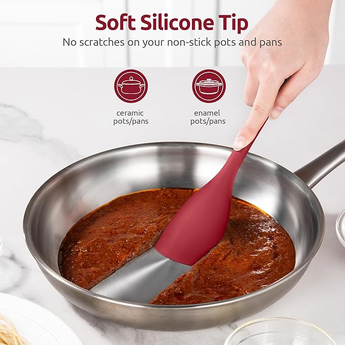 600ºF Heat Resistant Spatula Spoon: U-Taste Flexible Silicone Cooking Scoop Spoonula, Serving Mixing Scraping Food in Non-Stick Pan Cookware, Seamless Multifunctional Kitchen Utensil (Red)