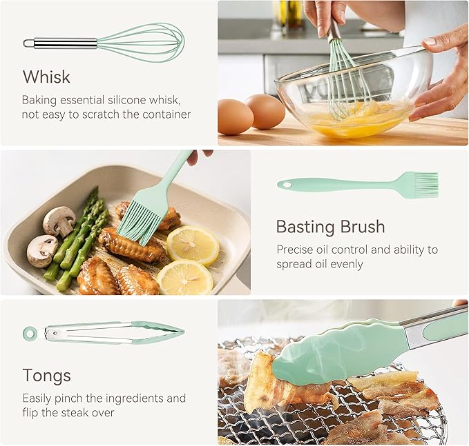 Silicone Cooking Utensils Set, 28 Pcs Kitchen Utensils Set for cooking, 446°F Heat Resistant Spatula Set, Food Grade Silicone and Stainless Steel Handle Kitchen Gadgets for Nonstick Cookware BPA Free