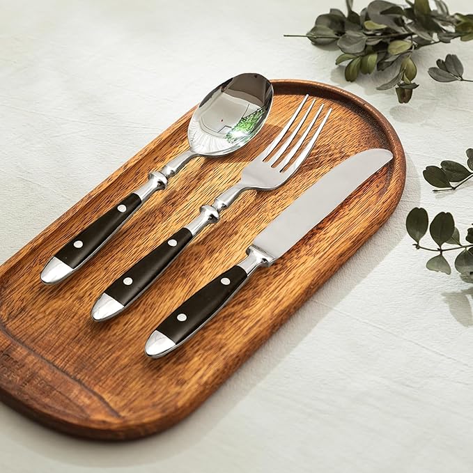 20-Piece Silverware Set for 4, Everyday Flatware, Black Handles Utensils Set, Retro Stainless Steel Forks and Spoons, Mirror Finished Utensil Sets for Home Restaurant, Dishwasher Safe Cutlery