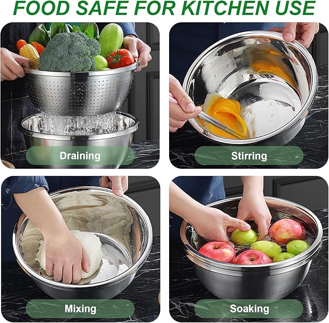 304 Stainless Steel Microporous Colander Set - 3QT Large Capacity Kitchen Strainer, Dishwasher Safe for Vegetable/Fruit/Rice Washing & Cooked Pasta Draining （2PC)
