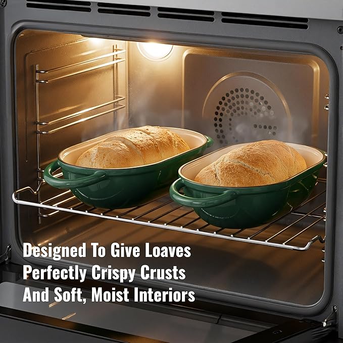 5 QT Oval Dutch Oven for Bread Baking, Enamelled Cast Iron Bread Oven for Sourdough, Sourdough Loaf Pan with Lid, Heavy-Duty Non Stick Bread Pan for Homemade Bread Baking, Green