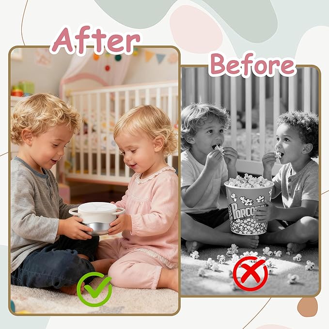 2 Pack 3-in-1 Stainless Steel Snack Containers for Toddlers with Spill-Proof Silicone Lids & Dual Handles - Baby Snack Box, Toddler Snack Cups, Perfect for Healthy Eating (Pink+Warm White)