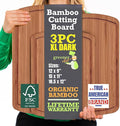 Organic Wooden Cutting Boards for Kitchen with Lifetime Replacements - 3pc Set Non Toxic Bamboo Chopping Board for Charcuterie, Meat, Vegetables and Fruits - Ideal Kitchen Gifts for Home Chefs