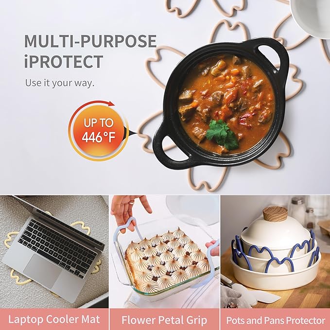 iPROTECT - Stack Expert | Multi-Purpose BPA-Free Silicone Pans & Pots Protector. Set of 2. Trivets for All Cookware Sizes, Protects Coating & Scratches, Dishwasher Safe (Matcha Green, L)