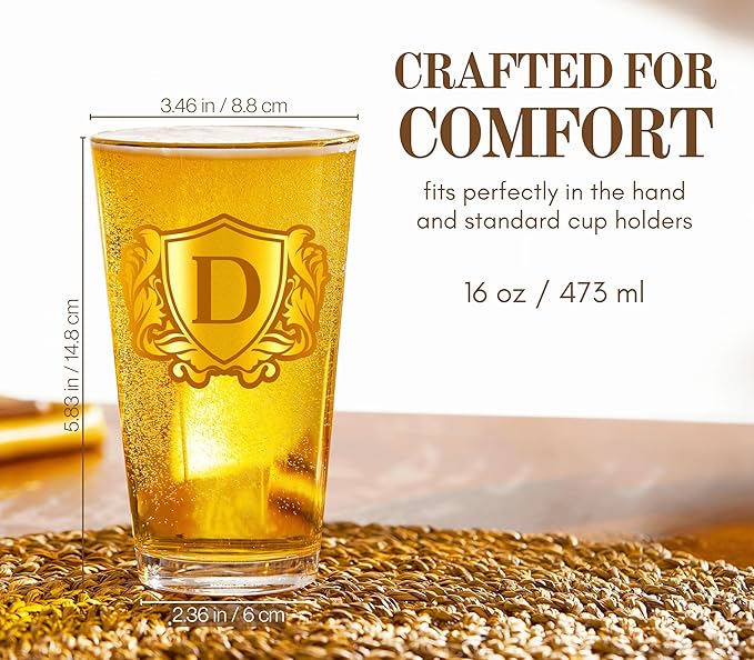Onebttl Personalized Pint Glass for Men, Custom Alcohol Gifts for Beer Lovers, Unique Birthday, Christmas Gifts for Him, Dad, Husband, Boyfriend, C