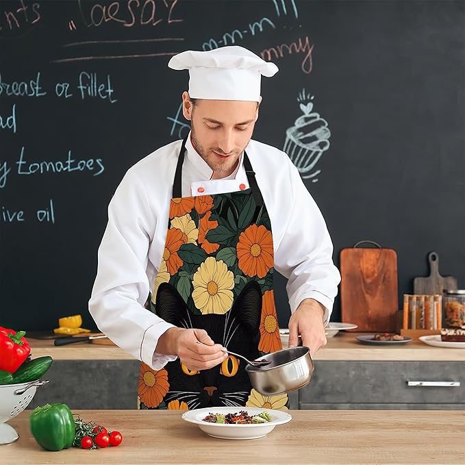 Cooking Aprons for Men and Women,Adjustable Bib Chef Apron with 2 Pockets, Soft and Durability Kitchen Apron