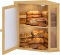 Corner Bread Box for Kitchen Countertop,Bread Storage for Homemade Bread, Double Layer Large Bamboo Kitchen Storage Bin with Window (Natural, Large)