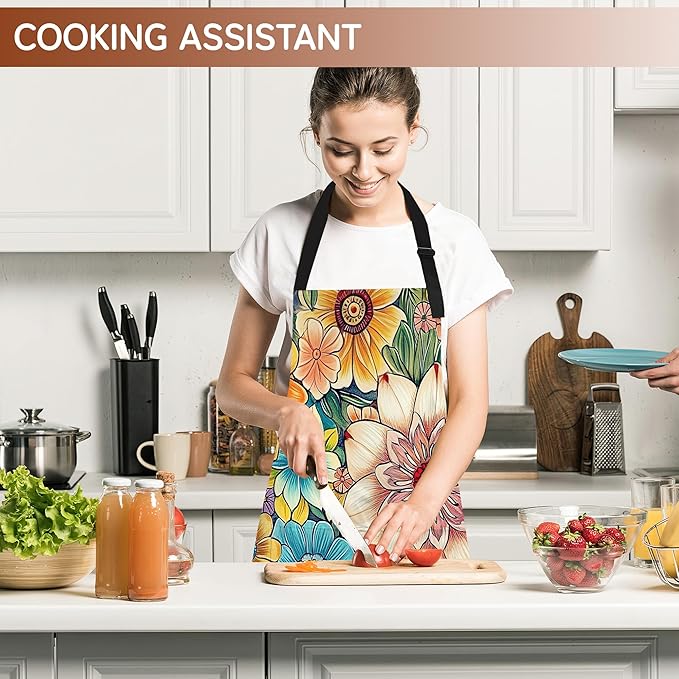 Cooking Aprons for Men and Women,Adjustable Bib Chef Apron with 2 Pockets, Soft and Durability Kitchen Apron