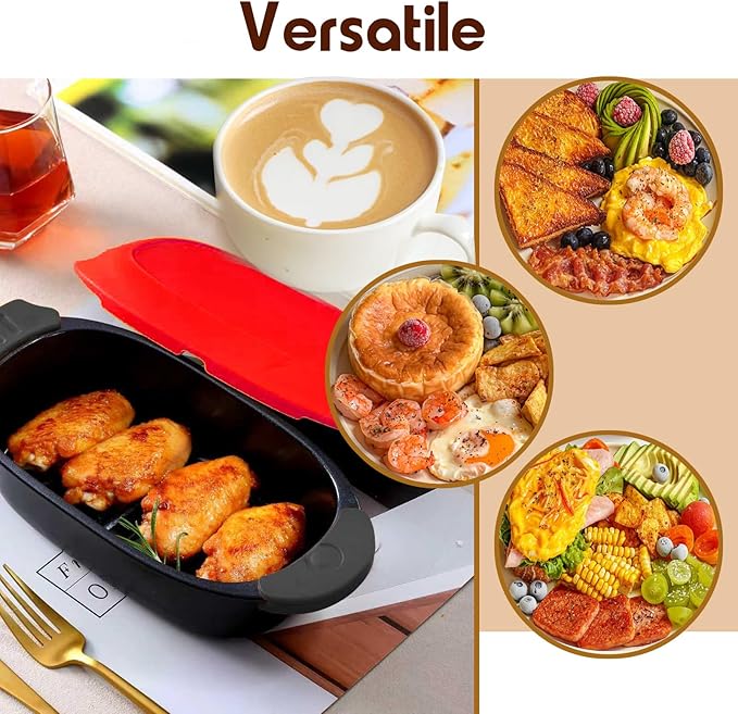 Quick-Heat Microwave Grill Pan & Bacon Cooker | The Perfect Kitchen Addition for Single Servings & Fast Family Sides.Compact Multi-Use Microwave Cookware with Lid for Chicken, Veggies,Pancakes | Dishwasher Safe,Portable for Kitchen, RV, Dorm, Office(Red)
