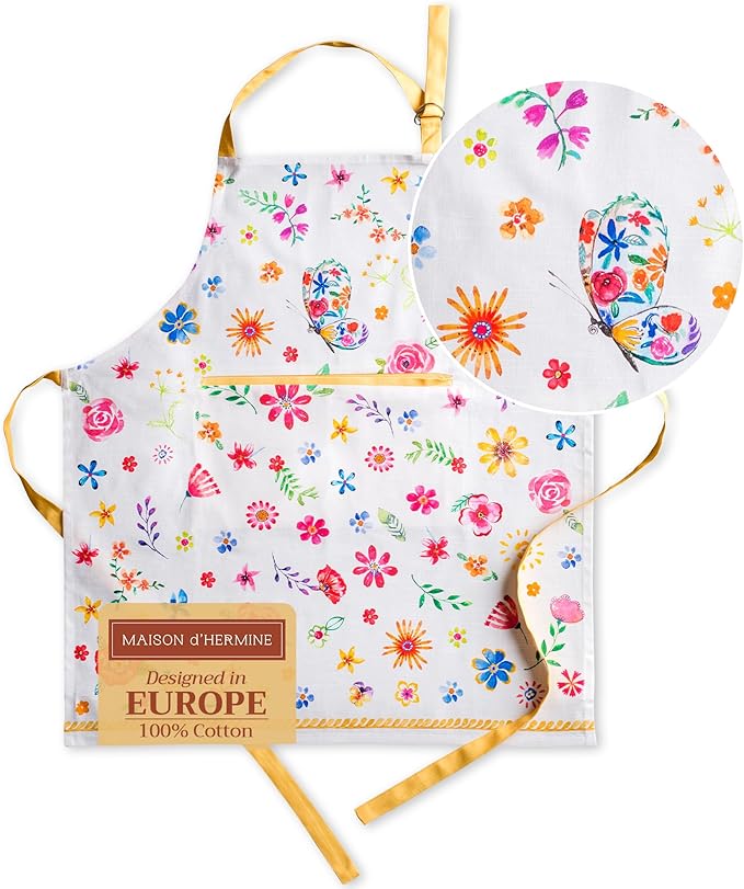 Maison d' Hermine 100% Cotton Apron for women with Pocket Kitchen Chef Apron for Men Cooking Gardening Server Waitress