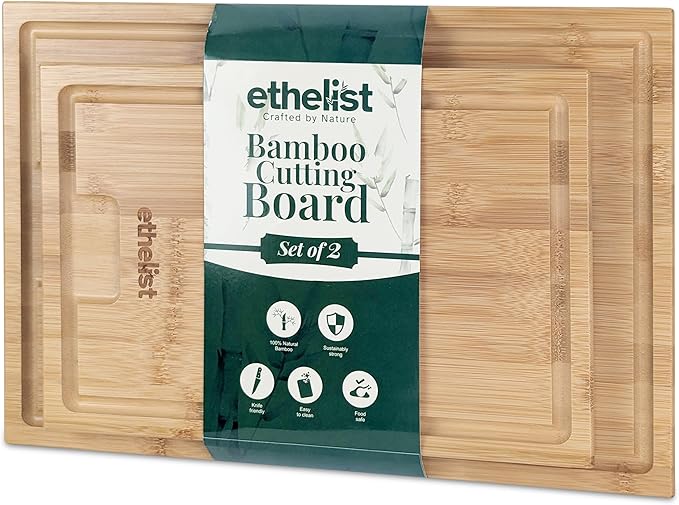 Premium Bamboo Wood Cutting Board Set - Kitchen Appliances for Home Cooks, Ideal Stocking Stuffers & Christmas Gifts, 3-Piece Knife-Friendly Boards with Juice Grooves