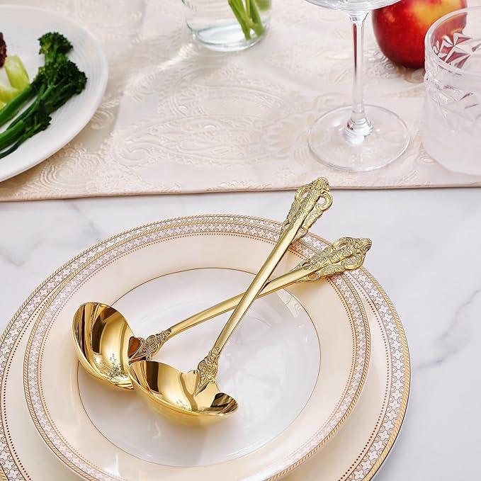 KEAWELL Premium 7.5 inch Luxury Gravy Ladle, 18/10 Stainless Steel, Small Gravy Spoon for Home. Solid and Sturdy, Dishwasher Safe. (2, Gold)