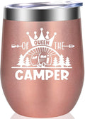 Queen Of The Camper Wine Tumbler, Happy Camper Gifts 12oz Cup, Gifts For Camping lover Outdoors, RV Hiking Camping Coffee Mugs, Camper Lover Couples Glass for Women