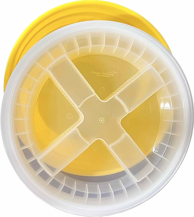 House Naturals 5 Gallon Food Grade Plastic Bucket with Air Tight Screw on Lid Made in USA Container (Yellow Bucket with Clear lid)