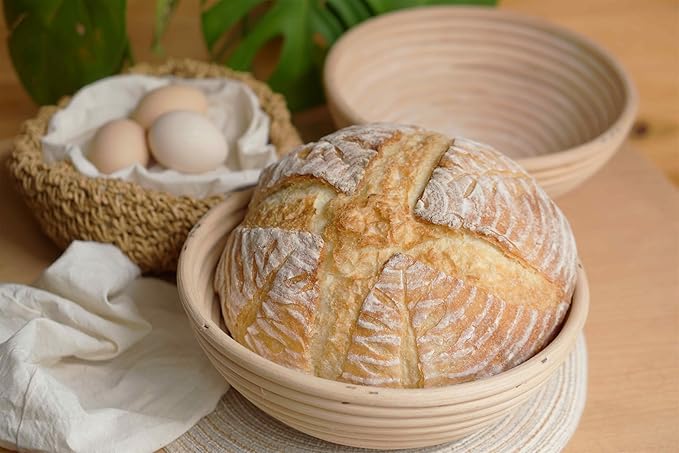 Banneton Bread Proofing Basket,9 Inch Round + 9.8 Inch Round Sourdough Proofing Baskets with Liner,Dough Proofing Bowls,Made of Natural rattan,for Sourdough Bread Baking Supplies